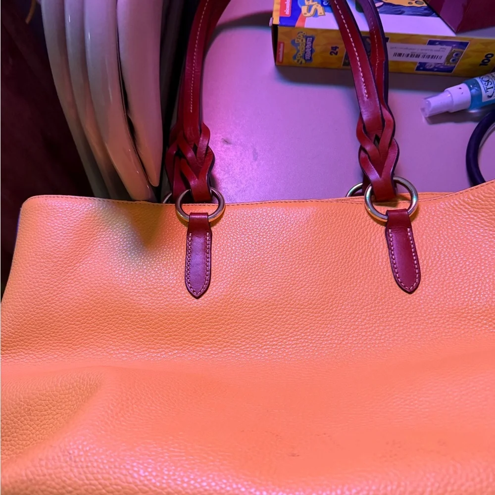 Dooney & Bourke Vibrant Orange Tote with Braided Red Handles - Picture 2 of 4
